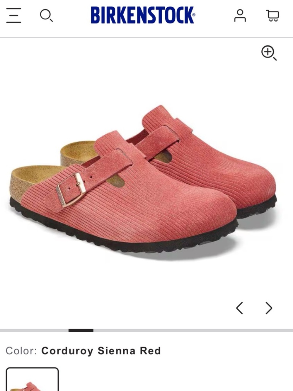 Birkenstock Boston Corduroy Clog in Sienna Red Size 38 BNWT